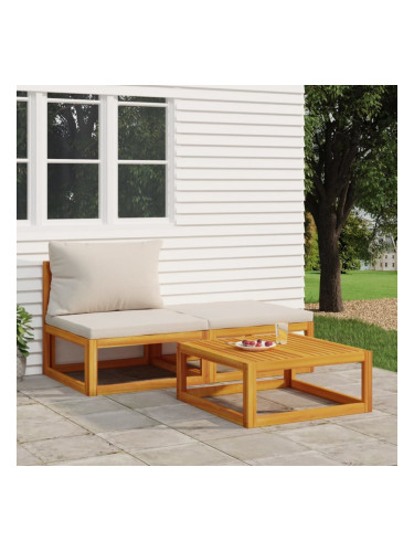 Sonata H Градински лаундж комплект с възглавници, 3 части, акация масив