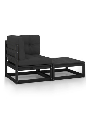 Sonata H Градински комплект от 2 части, с възглавници, черен, бор масив