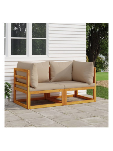 Sonata H Модулен ъглов диван, 2 части, възглавници таупе, акация масив