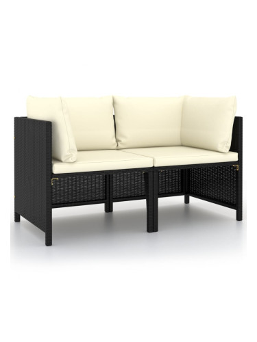 Sonata H 2-местен градински диван с възглавници, черен полиратан