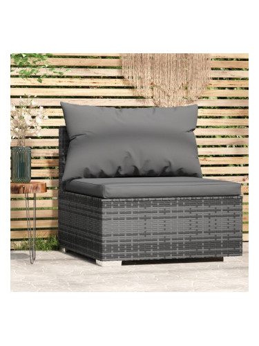 Sonata H Градински среден диван с възглавници, сив, полиратан