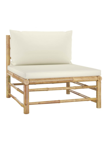 Sonata H Градински среден диван с кремавобели възглавници бамбук