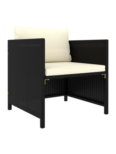 Sonata H Градински диван с възглавници, черен полиратан