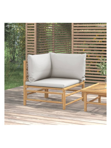 Sonata H Градински ъглов диван със светлосиви възглавници бамбук