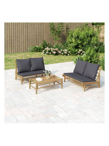 Sonata H Градинска пейка с тъмносиви възглавници бамбук