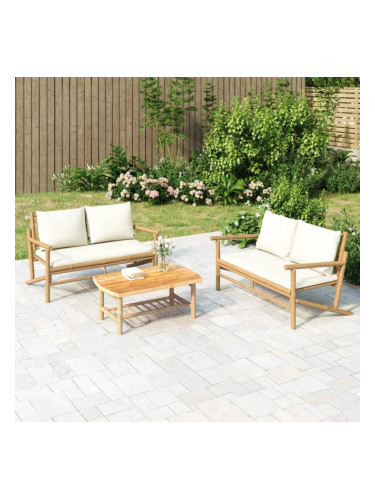 Sonata H Градинска пейка с кремавобели възглавници, бамбук