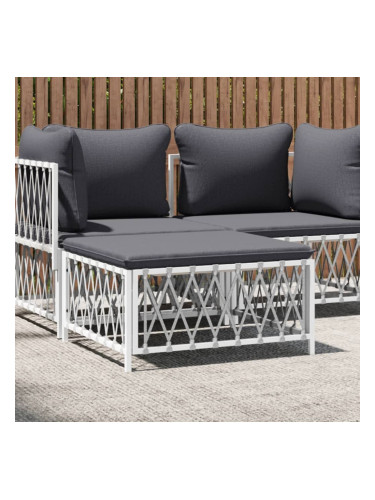 Sonata H Градинска табуретка за крака с възглавница, бяла, тъкан плат