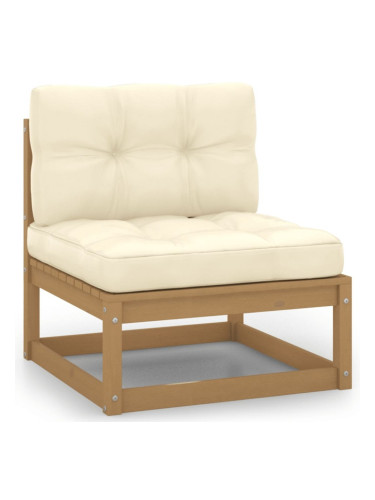 Sonata H Градински среден диван с кремави възглавници борово дърво масив