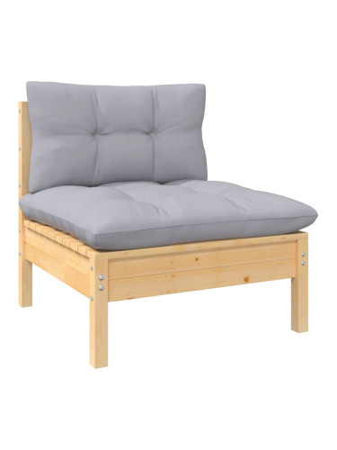Sonata H Градински среден диван със сиви възглавници, бор масив