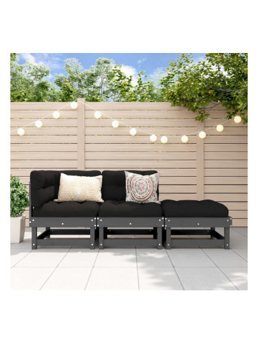 Sonata H Градински лаундж комплект, 3 части, сив, бор масив