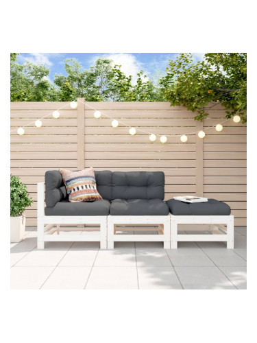 Sonata H Градински лаундж комплект, 3 части, бял, бор масив