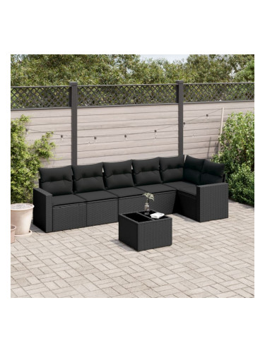 Sonata H Градински комплект диван с възглавници 7 части черен полиратан