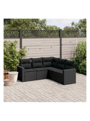 Sonata H Градински комплект с възглавници, 5 части, черен полиратан