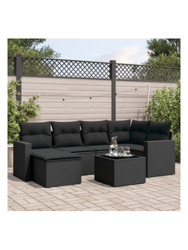 Sonata H Градински комплект диван с възглавници 7 части черен полиратан