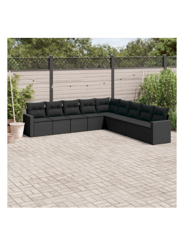 Sonata H Градински комплект диван с възглавници 9 части черен полиратан