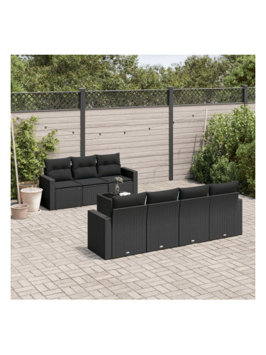 Sonata H Градински комплект диван с възглавници 8 части черен полиратан