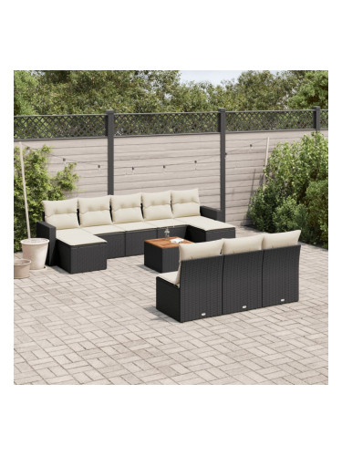 Sonata H Градински комплект диван с възглавници 11 части черен полиратан