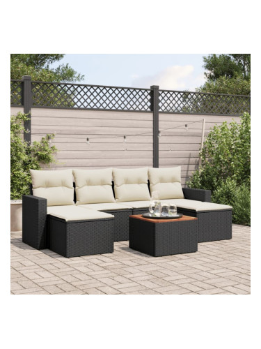 Sonata H Градински комплект диван с възглавници 7 части черен полиратан