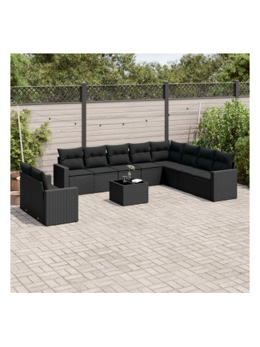 Sonata H Градински комплект диван с възглавници 11 части черен полиратан