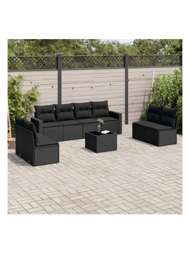 Sonata H Градински комплект диван с възглавници 9 части черен полиратан