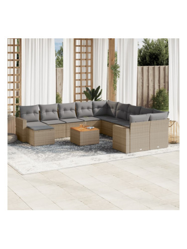 Sonata H Градински диван с възглавници, 12 части, бежов полиратан
