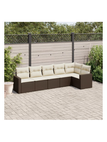 Sonata H Градински комплект с възглавници, 6 части, кафяв, полиратан