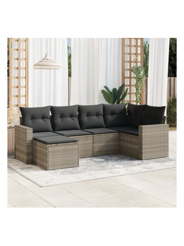 Sonata H Градински комплект с възглавници, 6 части, светлосив полиратан