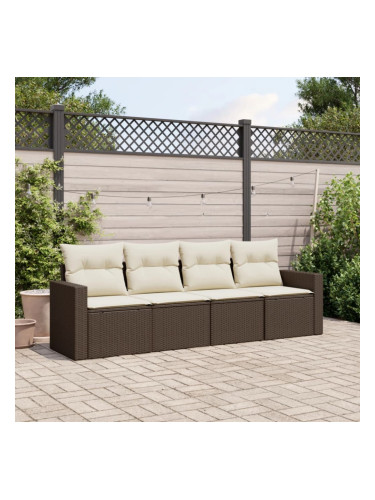 Sonata H Градински комплект с възглавници, 4 части, кафяв, полиратан