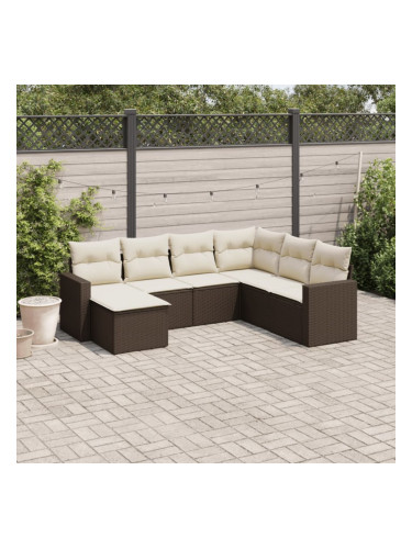 Sonata H Градински комплект с възглавници, 7 части, кафяв, полиратан