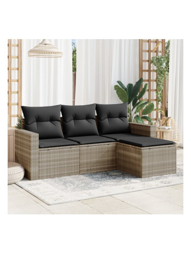 Sonata H Градински комплект с възглавници, 4 части, светлосив полиратан