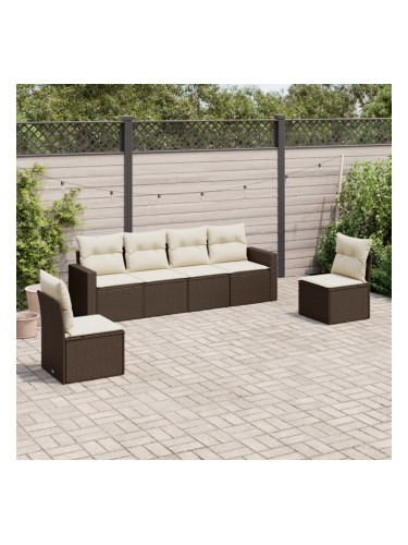 Sonata H Градински комплект с възглавници, 6 части, кафяв, полиратан