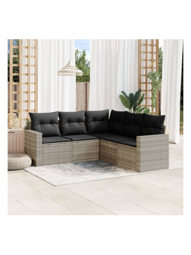 Sonata H Градински комплект с възглавници, 5 части, светлосив полиратан