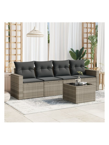 Sonata H Градински комплект с възглавници, 5 части, светлосив полиратан