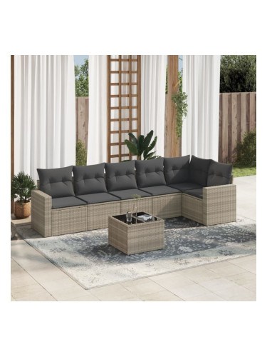 Sonata H Градински комплект с възглавници, 7 части, светлосив полиратан