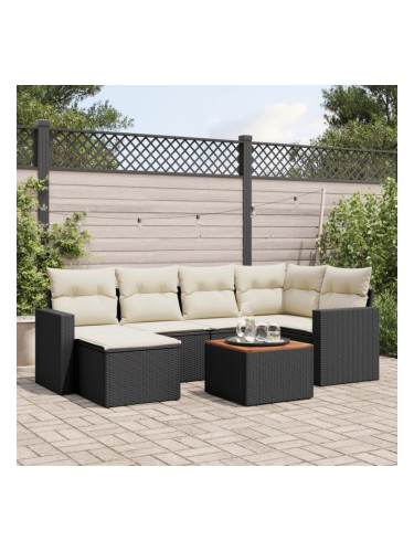 Sonata H Градински комплект диван с възглавници 7 части черен полиратан