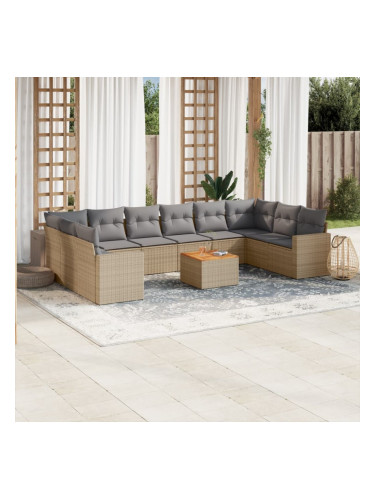 Sonata H Градински диван с възглавници, 11 части, бежов полиратан