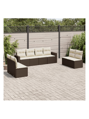 Sonata H Градински комплект с възглавници, 8 части, кафяв, полиратан