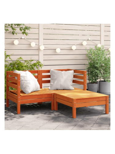 Sonata H Градински диван с табуретка, 2-местен, восъчнокафяв, бор масив