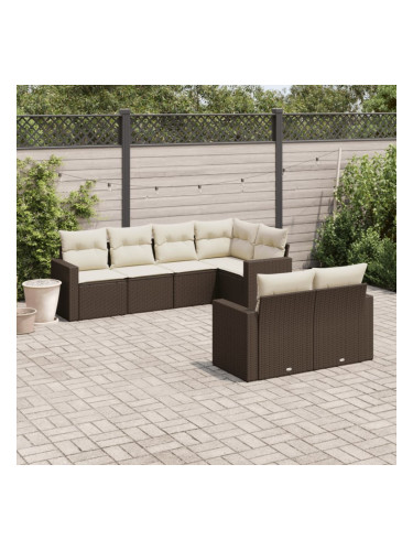 Sonata H Градински комплект с възглавници, 7 части, кафяв, полиратан