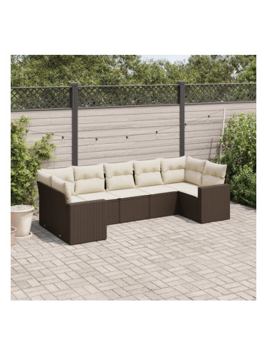 Sonata H Градински комплект с възглавници, 7 части, кафяв, полиратан