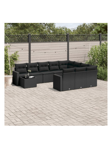 Sonata H Градински комплект диван с възглавници 11 части черен полиратан