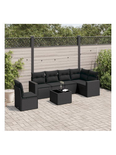 Sonata H Градински комплект диван с възглавници 7 части черен полиратан