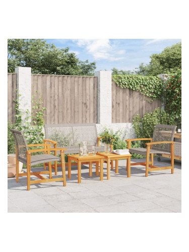 Sonata H Градински лаундж комплект 5 части сив полиратан и акация