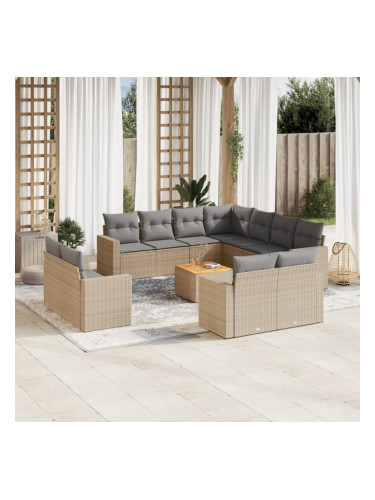 Sonata H Градински диван с възглавници, 12 части, бежов полиратан