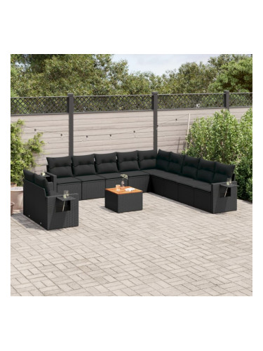 Sonata H Градински диван с възглавници, 12 части, черен, полиратан