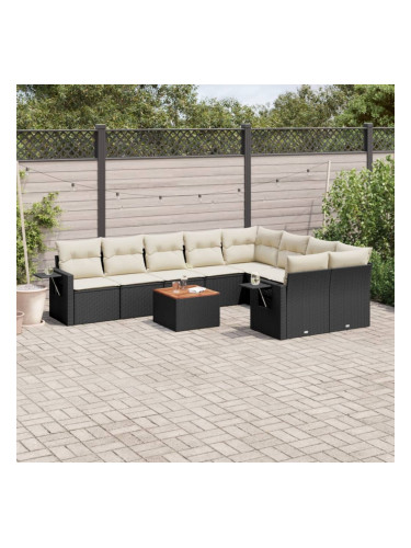 Sonata H Градински комплект диван с възглавници 10 части черен полиратан