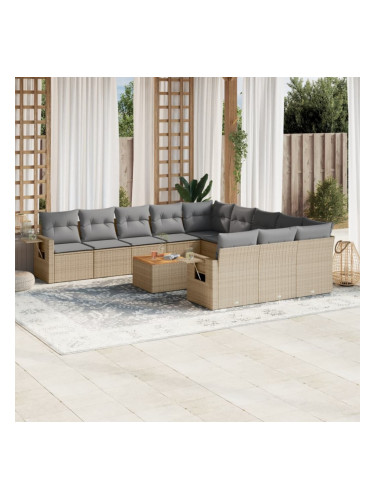 Sonata H Градински диван с възглавници, 12 части, бежов полиратан