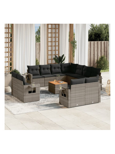 Sonata H Градински комплект диван с възглавници 12 части сив полиратан