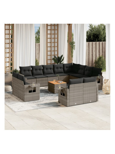 Sonata H Градински комплект диван с възглавници 13 части сив полиратан