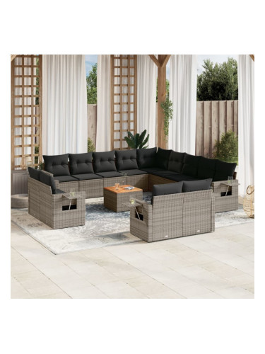 Sonata H Градински комплект диван с възглавници 14 части сив полиратан